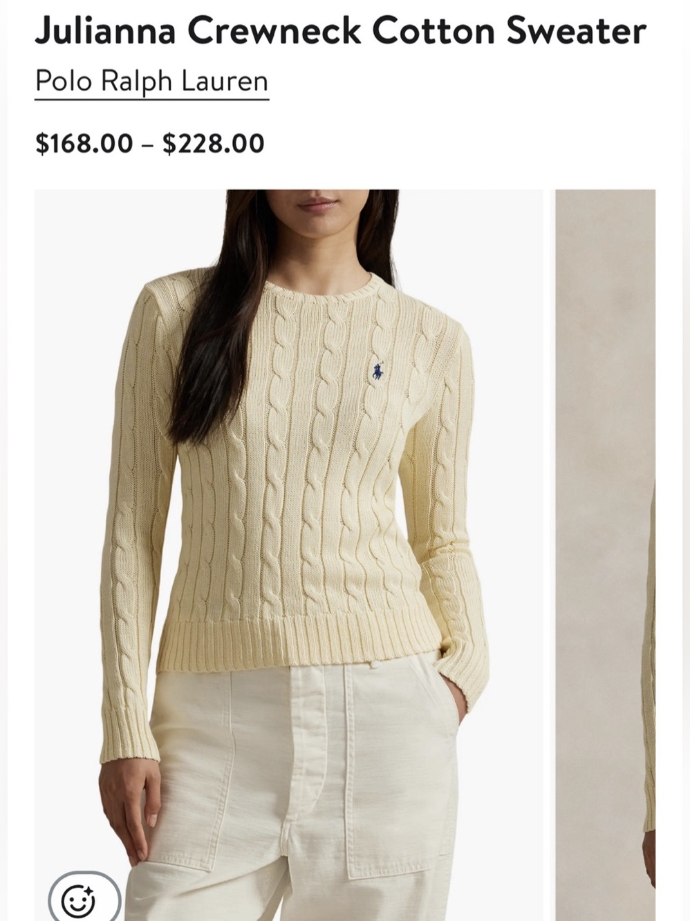 Polo Ralph Lauren Julianna Crewneck Cotton Sweater Cable Knit Cream